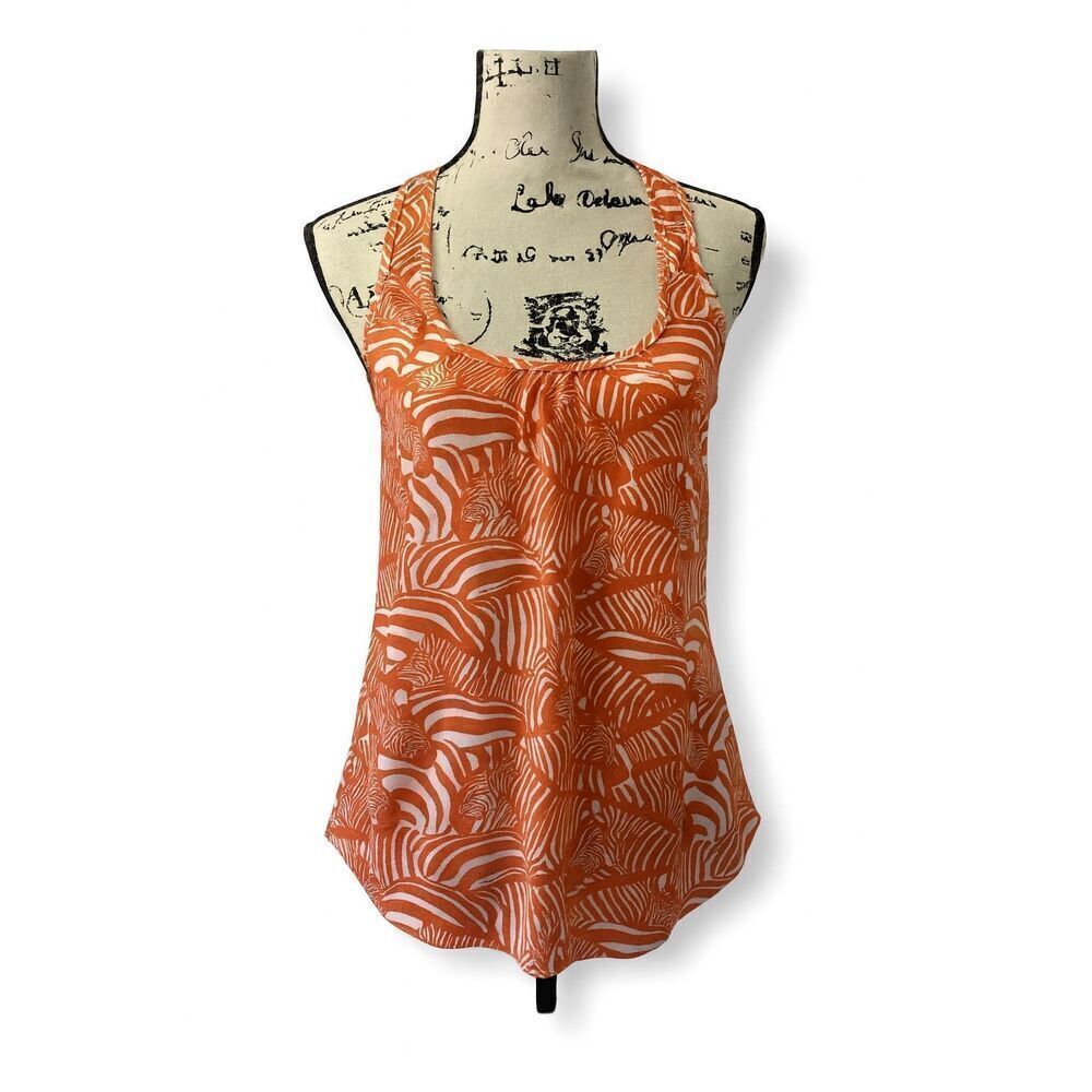 Trina Turk Women’s Silk Racerback Tank Top Size S – Orange & White Abstract Prin